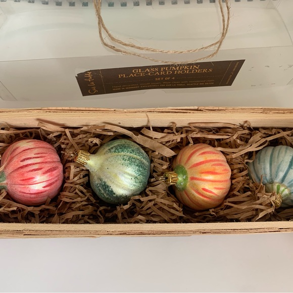 Sur La Table Glass Pumpkin Place Card Holders Made in Germany Set of 4 - Picture 5 of 6